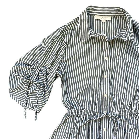 Loft Striped Poplin Tie Sleeve Mini Pocket Dress NWT - 6 - Picture 3 of 6